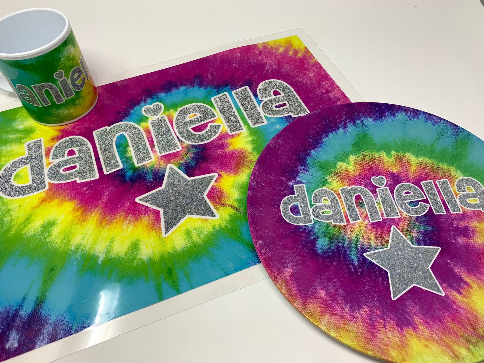 Personalized Plates for Kids Rainbow TieDye Plate Mug Etsy