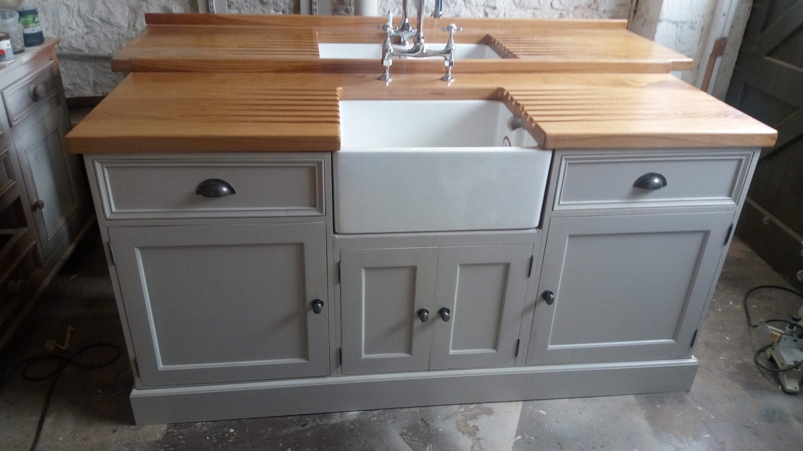 Solid Wood Belfast Sink Unit With Character Wideboard Oak Worktop Etsy