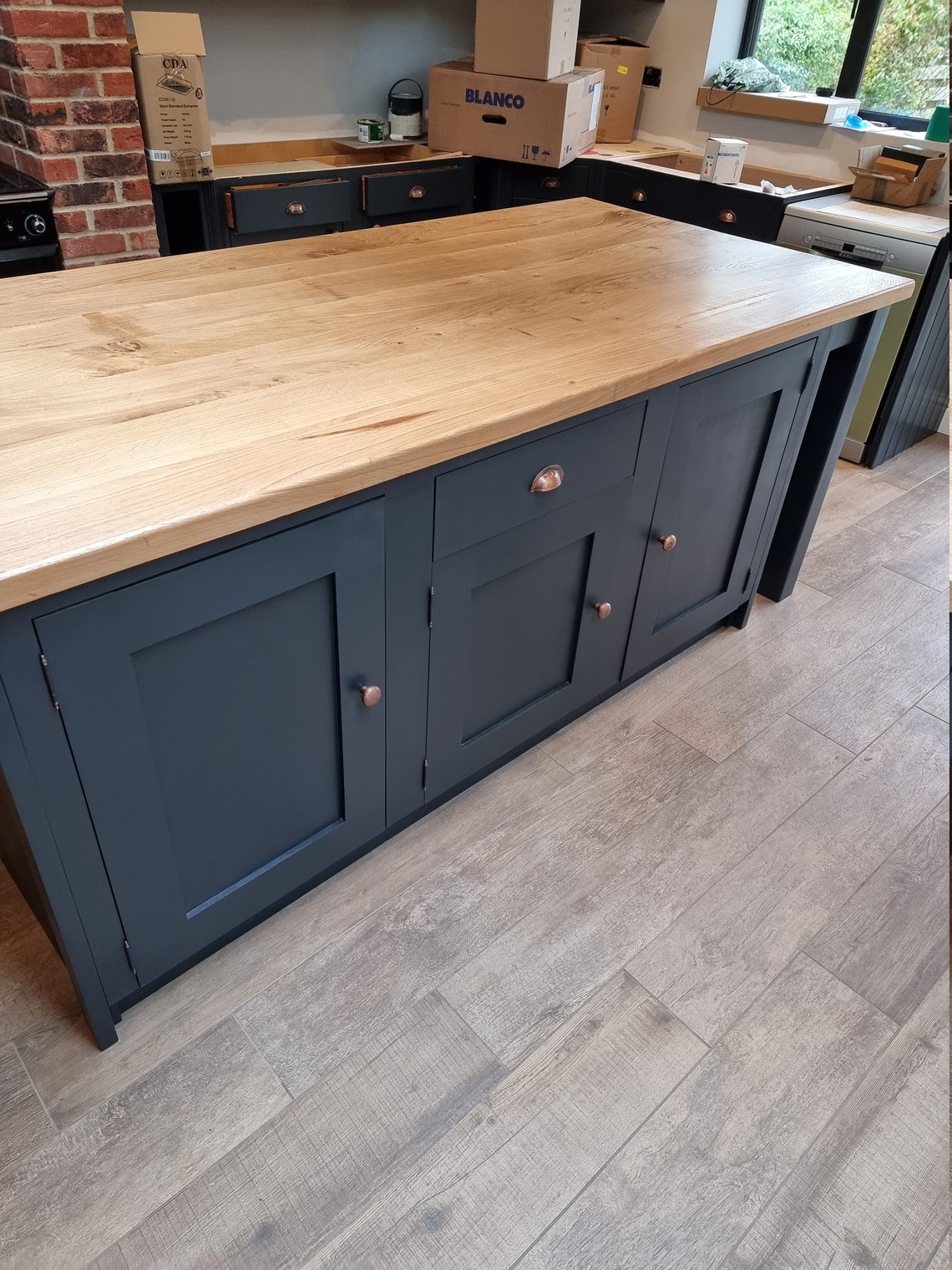 Solid Wood Large Kitchen Island With Wide Board Oak Top Etsy
