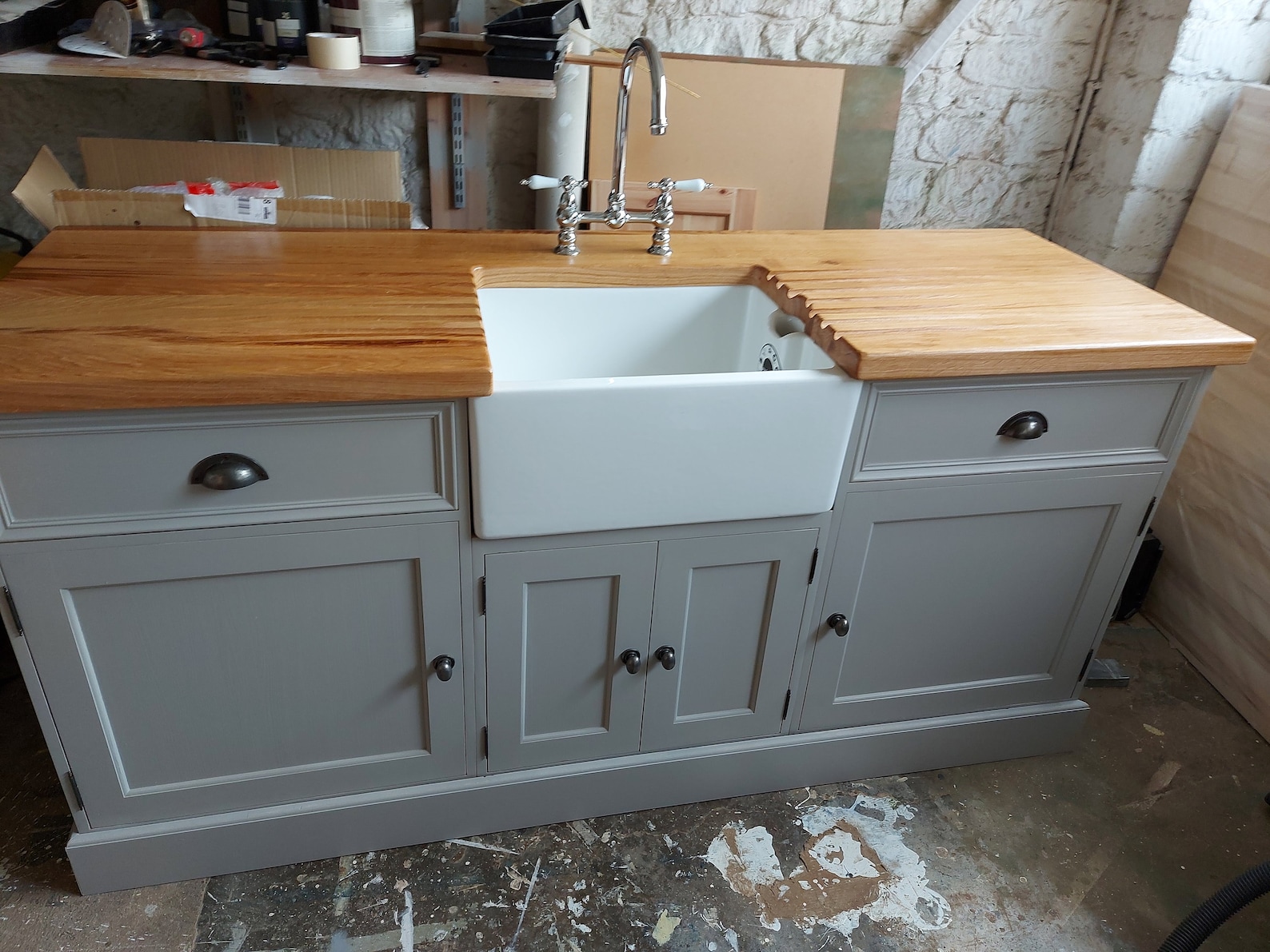 Solid Wood Belfast Sink Unit With Character Wideboard Oak Worktop Etsy