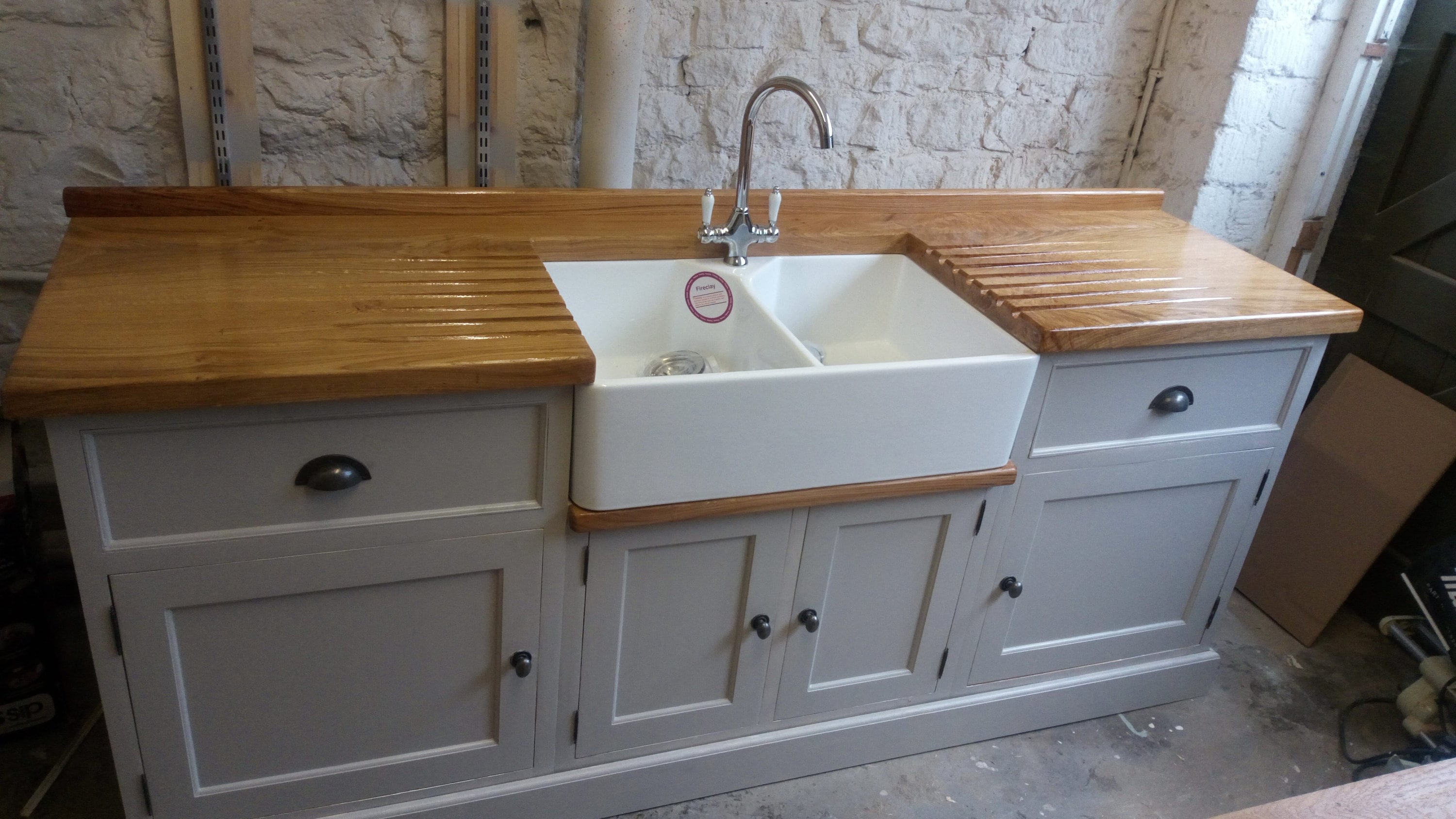 Handmade Double Belfast Sink Unit With Wide Board Oak Worktops Etsy