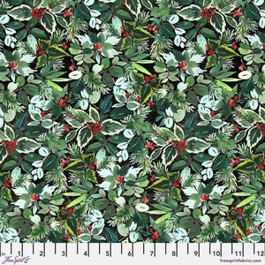 Tim Holtz Flannel || English Holly - Green || Wonderland || Free Spirit || Christmas Fabric