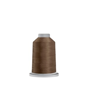 May include: A brown thread spool, suitable for sewing and embroidery. The thread is tightly wound around a cylindrical core with a white base and top. The thread has a smooth, shiny appearance, perfect for various textile projects.