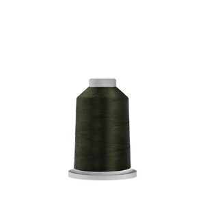 May include: A spool of dark green thread on a white bobbin.