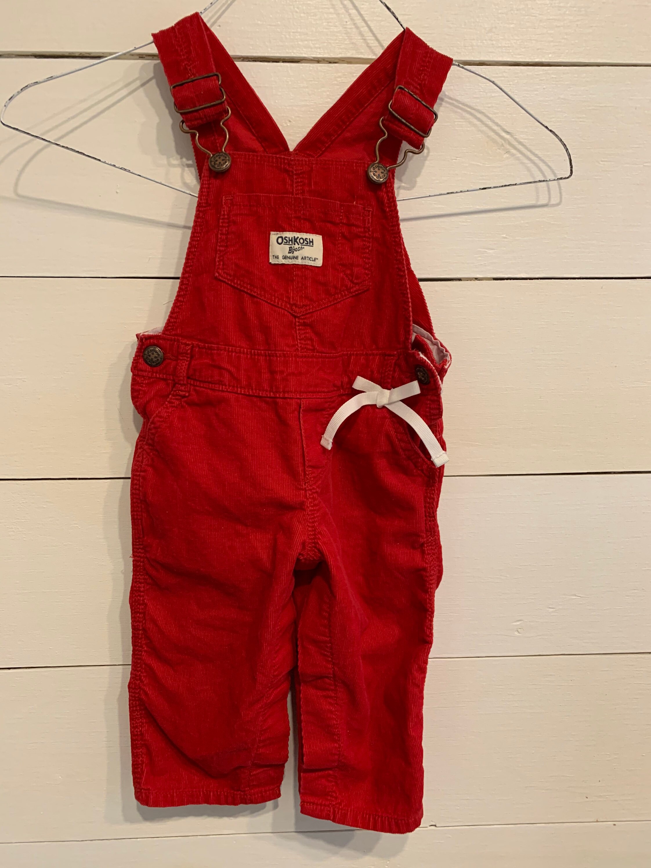 9M OshKosh Red Corduroy White Bow Overalls Etsy