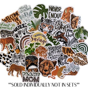 AUTOCOLLANTS AMOUR DE LA JUNGLE | Stickers maman plante| Stickers amoureux des plantes | Autocollants Guépard| Stickers Tigre| Autocollants Jungle| *Vendu à l'unité*