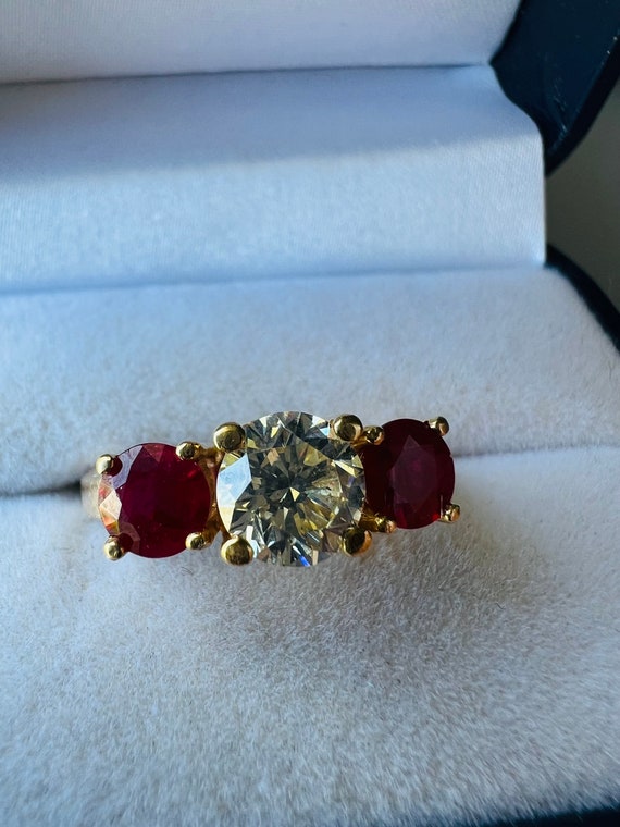 Vintage 14k yellow gold 2.95ctw diamond and ruby … - image 4