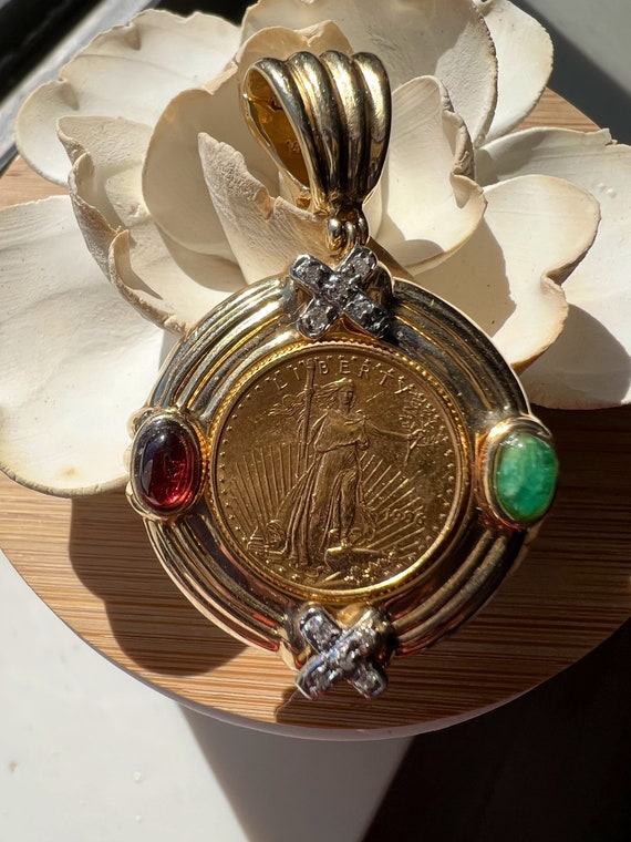 Vintage 14k yellow gold .60ctw emerald, ruby, and 