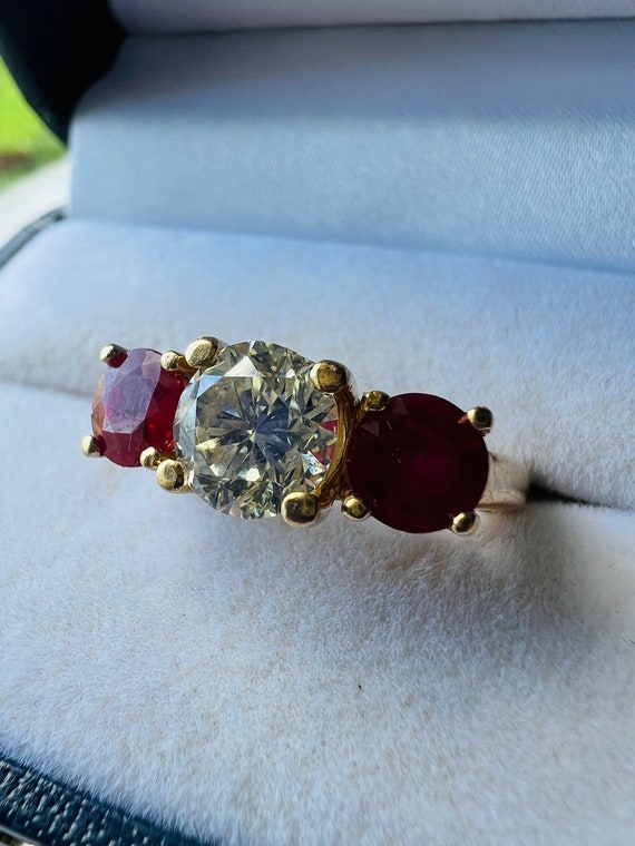 Vintage 14k yellow gold 2.95ctw diamond and ruby … - image 10