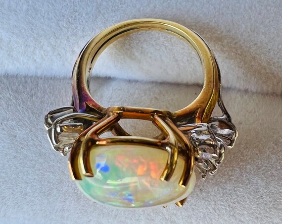 Vintage 18k yellow gold 7.60ctw opal and diamond … - image 8