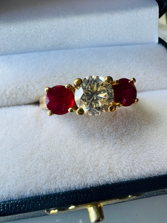 Vintage 14k yellow gold 2.95ctw diamond and ruby … - image 8
