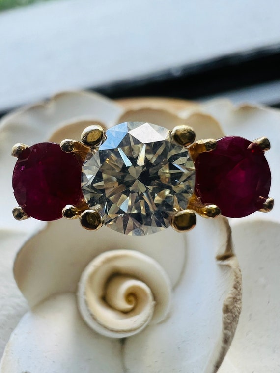 Vintage 14k yellow gold 2.95ctw diamond and ruby … - image 9