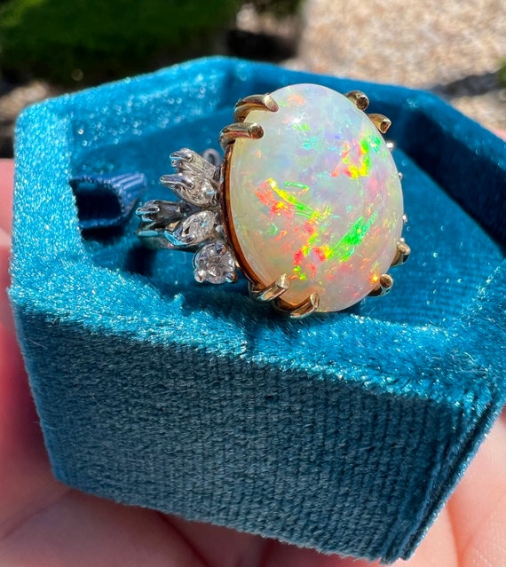Vintage 18k yellow gold 7.60ctw opal and diamond … - image 4