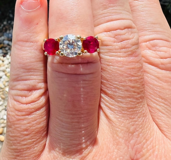 Vintage 14k yellow gold 2.95ctw diamond and ruby … - image 3