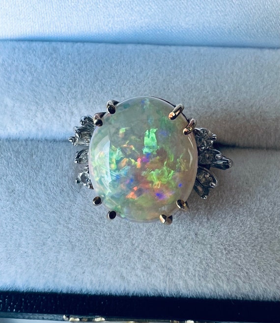 Vintage 18k yellow gold 7.60ctw opal and diamond … - image 10