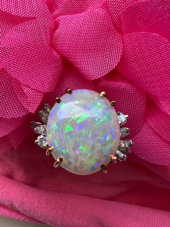 Vintage 18k yellow gold 7.60ctw opal and diamond … - image 9