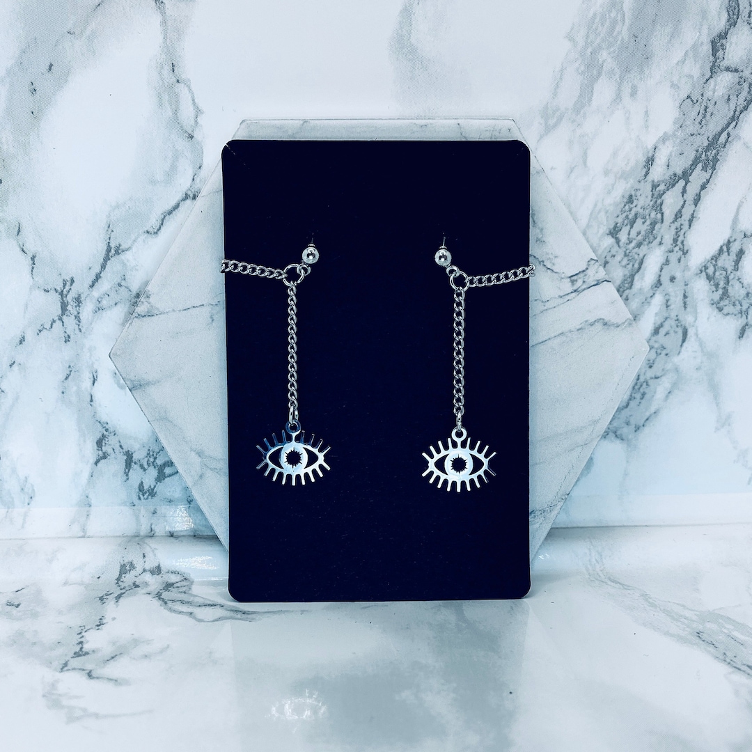 Evil Eye Charm Ball Stud Chain Loop Dangle Earrings - Etsy