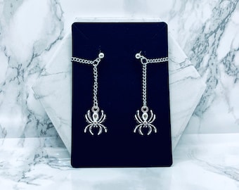 Falling spider ball stud chain loop dangle earrings