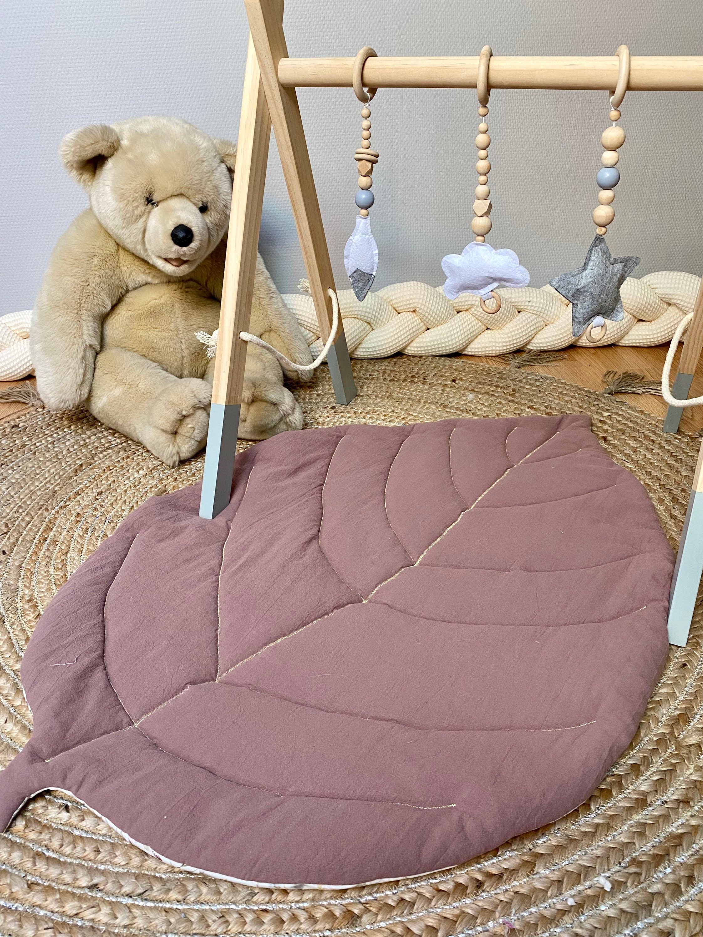 Tapis Feuille Molletonné Réversible en Coton Lavé Vieux Mauve