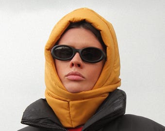 PILLOW Headscarf - Balaclava in Mustard, scarf quilted shawl bandana shawl, 2026-27, babyshka style, Quilted Headscarf,the bear