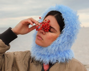 Fuzzy Yeti Faux Fur balaclava hat in azure blue