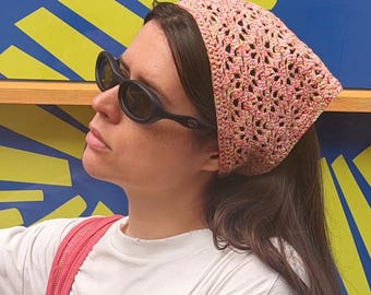 Crochet Headscarf in Multi Pink,kerchief knitted,summer headscarf