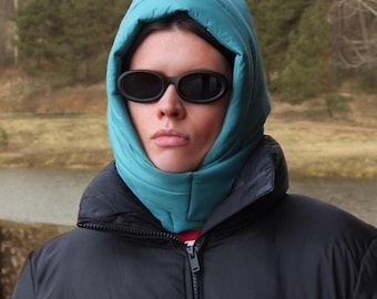 PILLOW Headscarf - Balaclava in Petrol Blue, scarf quilted shawl bandana shawl, 2026-27, babyshka style, Quilted Headscarf