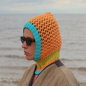 Multicoloured Demi season Papaya balaclava hat,mango socky balaclava knit beanie,knit helmet,knit hat,crochet balaclava image 1