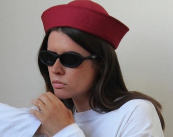 Premium Cotton Marine Pillbox in Burgundy,summer hat,summer headwear,sailor hat,vacation hat,Yacht getaway,sunhat