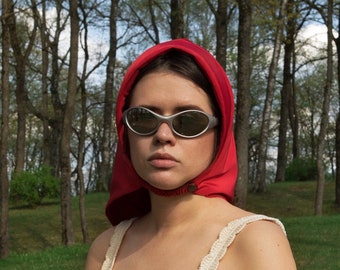 Rain Waterproof Headscarf  in Red ,scarf quilted shawl bandana shawl puffer, babyshka style Quilted Headscarf, the bear