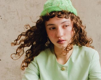 Teletubby Hat in Mint Green Mélange, Nipple Beanie Hat,Top Knot Hat,The Acorn Hat