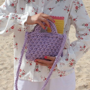 Сoarse knitted crossbody bag in lilac lavender , tote bag image 1