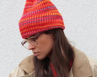 Vibrant Multi Coral beanie hat