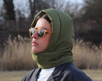 PILLOW HEADSCARF - Balaclava in Khaki Green,scarf quilted shawl bandana shawl puffer, fashion shawl 2022,babyshka style Quilted Headscarf