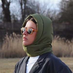 PILLOW HEADSCARF Balaclava in Khaki Green,scarf quilted shawl bandana shawl puffer, fashion shawl 2022,babyshka style Quilted Headscarf image 1