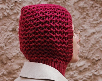 Demi - season Balaclava hat in crimson pink ,mango socky balaclava knit beanie,knit helmet,knit hat,crochet balaclava, knitted hood