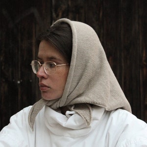 Handcrafted headscarf in cream beige,kerchief knitted,headscarf wool