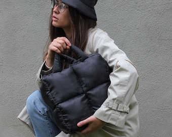 PILLOW Puffer bag in charcoal black,Padded Super Puffer Oversize Tote Shopper Bag Shoulder Bag Quilted Bag