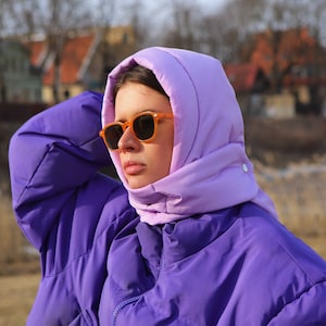 PILLOW HEADSCARF Balaclava in Lilac ,scarf quilted shawl bandana shawl puffer, fashion shawl 2022,babyshka style Quilted Headscarf image 1