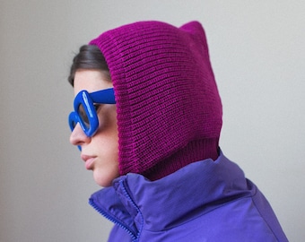 Pasamontañas de lana merino en color carmesí. Pasamontañas de doble capa con forro de lana merino, gorro de punto, pasamontañas de punto, gorro de punto.