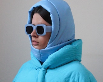 KUSSEN Hoofddoek - Balaclava in Babyblauw, sjaal gewatteerde omslagdoek bandana omslagdoek puffer, mode omslagdoek 2024-25, babyshka stijl Gewatteerde Hoofddoek