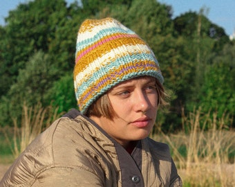 Multicolored winter beanie hat