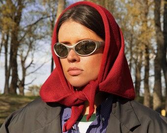 Hand - knitted Headscarf in Red ,kerchief knitted,headscarf wool