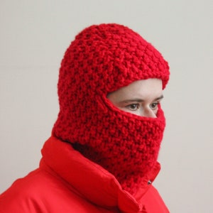 Handgebreid Chunky bivakmuts skimasker in scharlakenrood