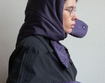 KUSSEN HOOFDSJAAL - Bivakmuts in paars, sjaal gewatteerde sjaal bandana sjaal puffer, mode sjaal 2024-25, babyshka stijl gewatteerde hoofddoek