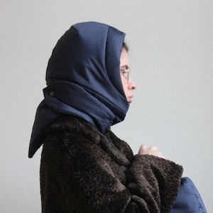 PILLOW Puffer HEADSCARF in navy blue; scarf quilted shawl puffer, fashion shawl 2024-25,babyska style Quilted Headscarf