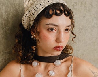 Sparkle Crochet Headscarf in Ivory,kerchief knitted,summer headscarf