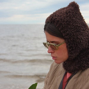 Fuzzy Teddy Faux Fur balaclava hat in brown