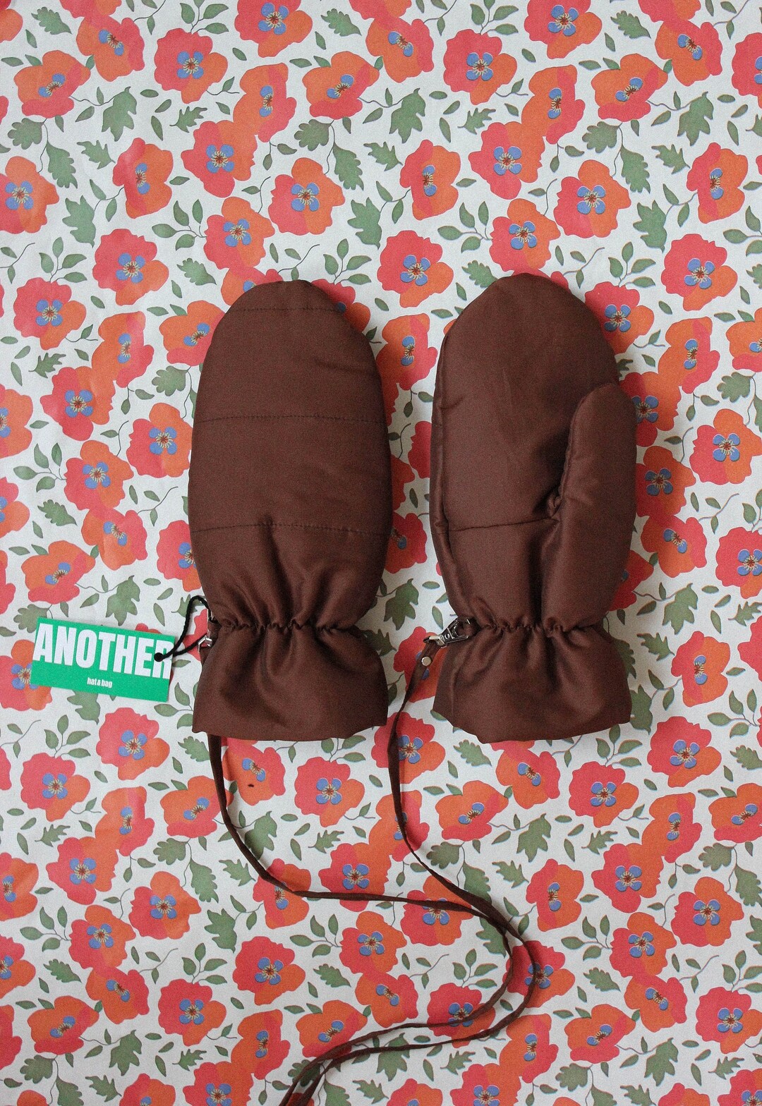 Bicolor Puffer Mittens on Strings in Brown Etsy