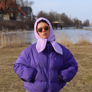 PILLOW HEADSCARF Balaclava in Lilac ,scarf quilted shawl bandana shawl puffer, fashion shawl 2022,babyshka style Quilted Headscarf image 6